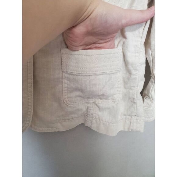 J. Jill Petite 100% Cotton Cream Lightweight Summer Blazer Coastal Neutral - Picture 3 of 9